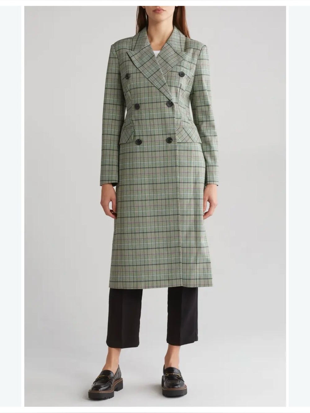 Avec Les Filles NWT Plaid Double Breasted Long line preppy old money blazer XS
